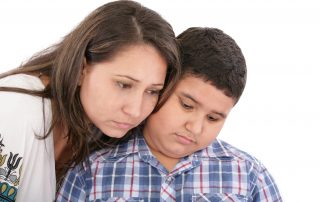 Sad mother and son